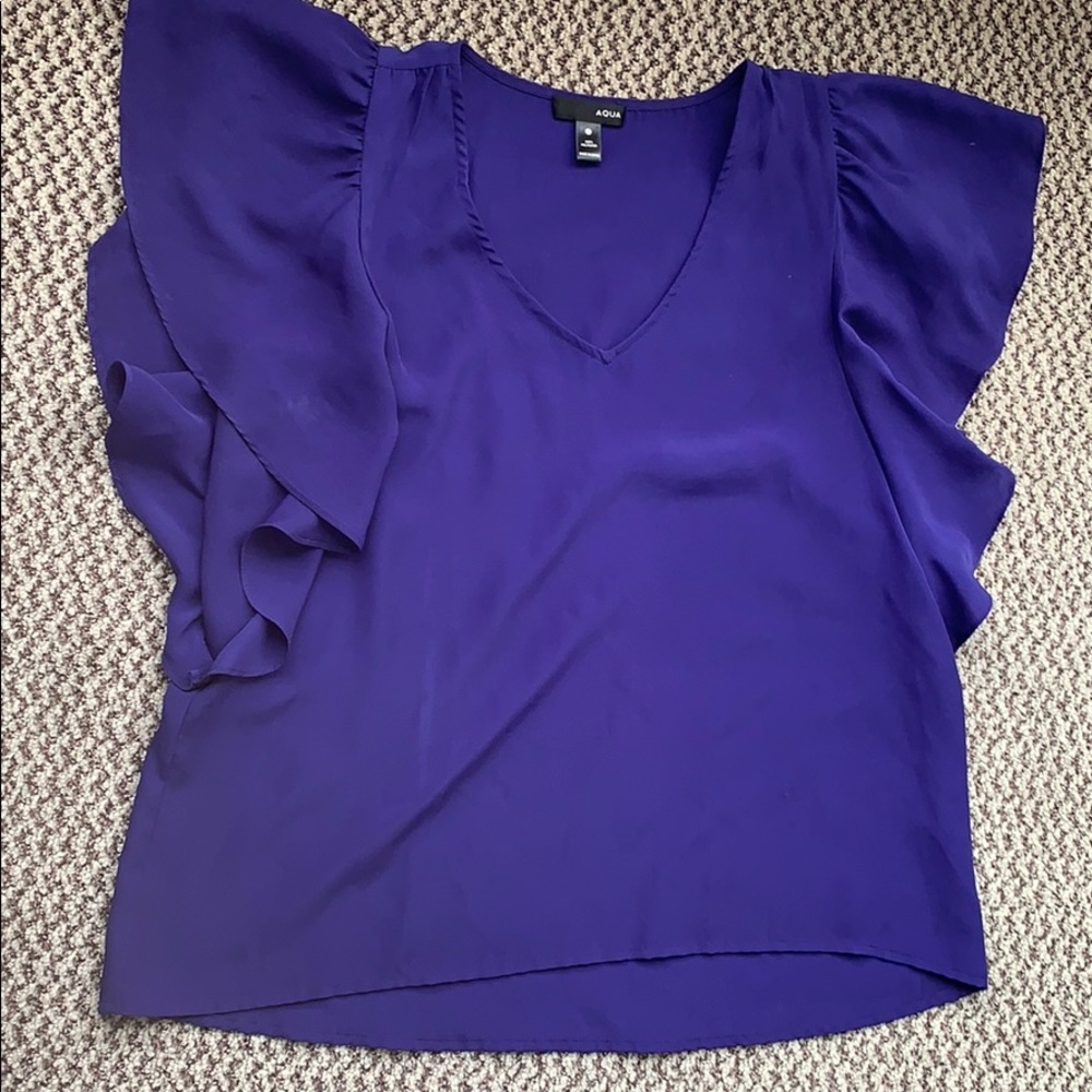 Aqua purple blouse with ruffles sleeves